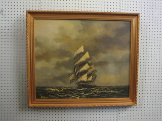 Garcia, 20th Century oil painting on canvas "Ship in Heavy Sea" 20" x 23"