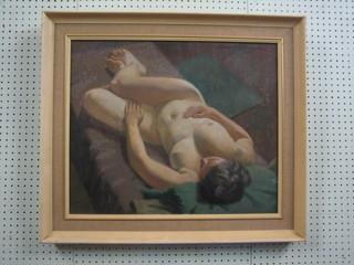 Lance Cattermole, oil painting on canvas "Reclining Naked Lady" 19" x 23"