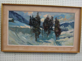 Derek Eyles, oil painting on board "The Pines of Finlandia" 14" x 28"