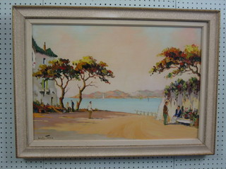 D'Oyly John, oil painting on canvas  "Mediterranean Street Scene with Figures" marked to the reverse 17" x 25"