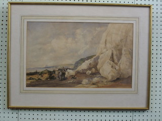 J Lindsay, watercolour "On The Beach Near Dover" signed and dated 1839 11 1/2" x 18"