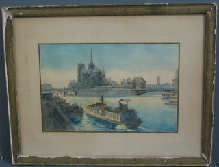 M P Roy, pair of watercolours "The Seine Paris Le Pontcly and Notre Dame From the Seine" 9" x 15"