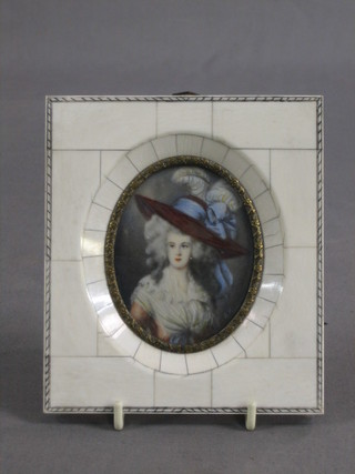 A miniature portrait on ivory "Bonnetted Lady" 3 1/2"