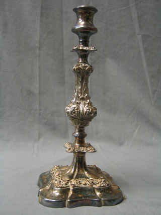 A silver  plated Rococo style candlestick 13"