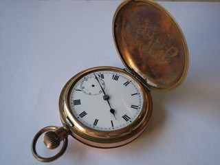 A gentleman's quarter repeating full hunter pocket watch contained in a gold plated case (f)