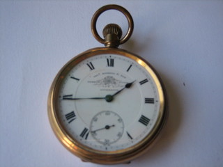 An open faced pocket watch contained in a gold plated case by Thomas Russel & Sons of Liverpool (f)
