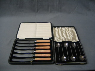 A set of 6 silver plated bean end coffee spoons and a set of 6 tea knives