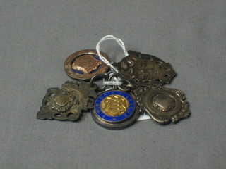 5 various silver and enamel watch chain medallions