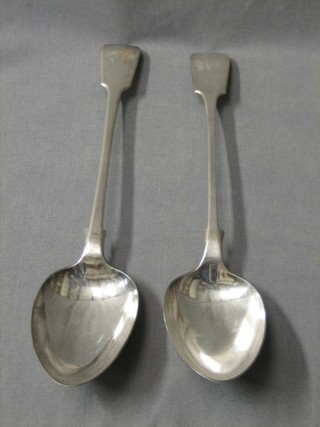 2 silver plated fiddle pattern serving spoons