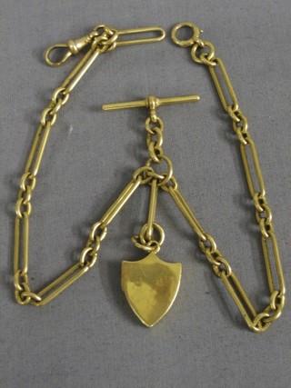 A gentleman's 18ct gold single Albert fetter link watch chain 16" hung a gold locket