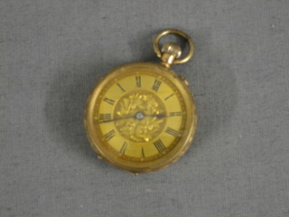 A lady's open faced fob watch contained in a chased 14ct gold case