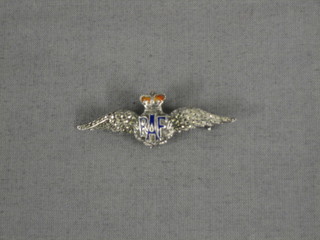 A silver and enamel RAF sweetheart's brooch in the form of wings