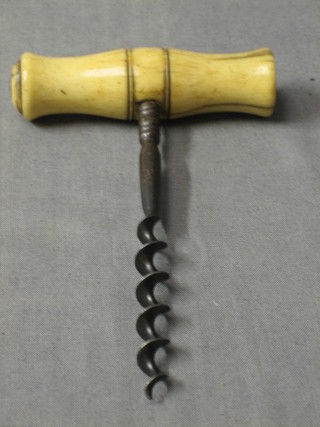 A 19th Century steel and ivory corkscrew (no brush)
