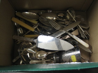 A silver plated christening tankard and a collection of silver plated flatware