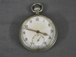 An open faced pocket watch contained in a chromium plated case