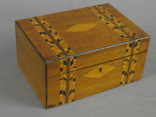A Victorian mahogany trinket box with parquetry banding and hinged lid 8"