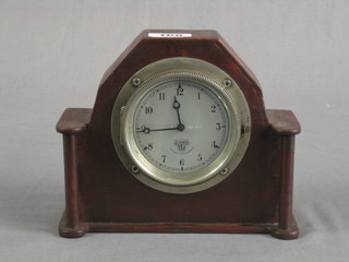 A Smiths 8 day car clock with silvered dial and Arabic numerals, the dial marked P-258 452, contained in a mahogany case