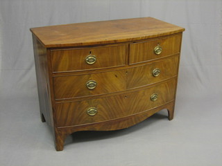 A 19th Century mahogany bow front chest of 2 short and 2 long drawers, raised on bracket feet 42"