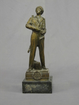 H Youngman, a bronze sculpture of a standing RAF parachutist, raised on a marble base, 14" (formerly a trophy)