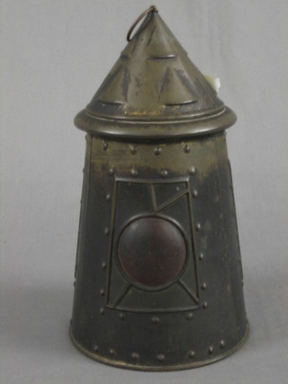 A Huntley & Palmer metal biscuit tin in the form of a lantern 10" (clasp missing)