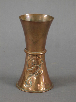 An Art Nouveau  waisted copper vase with floral decoration, the base marked Made in England L&WB 6"