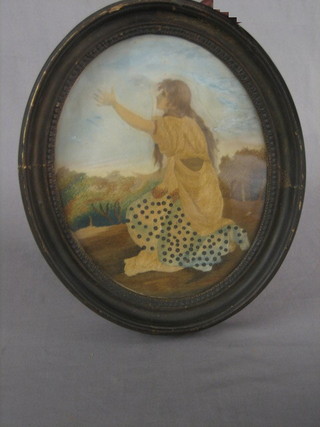 An 18th Century stump work picture depicting Hope 12" oval