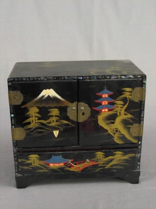 A Japanese lacquered musical jewellery box 12"