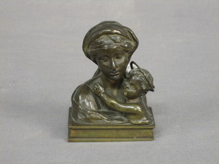 A 19th Century bronze head and shoulders portrait bust of the Virgin Mary and Christ 3"