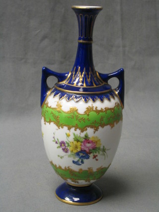 A Royal Worcester twin handled urn, the base with blue Royal Worcester mark and 4 dots, RD no. 287137 marked 1913 8"
