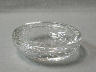 A circular Whitefriars clear bubble glass ashtray 6"