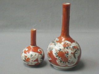 A Kutani bottle specimen vase 6" and 1 other 3" (crack to lip)