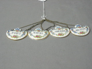 4 Royal Crown Staffordshire decanter labels Brandy, Sherry, Whisky and Port