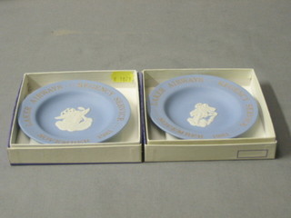 A pair of Wedgwood blue Jasperware ashtrays to commemorate Laker Airways Regency Service 1981 4"