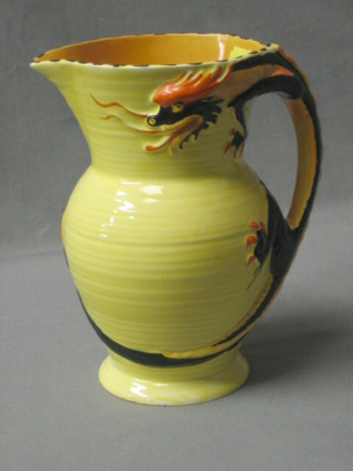 A Burleighware yellow glazed jug, the handle in the form of a dragon 7 1/2" (chip to base)