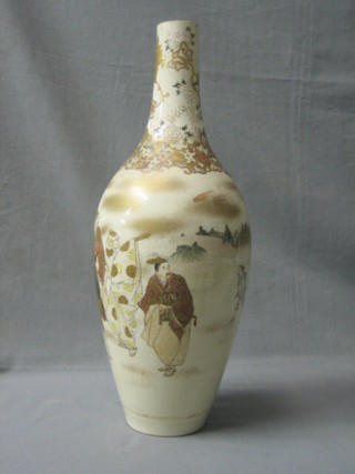 A 19th Century Japanese Satsuma porcelain club shaped vase decorated warriors 19" (reduced in height)