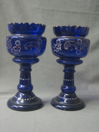 A pair of 19th Century blue glass lustre vases 14"
