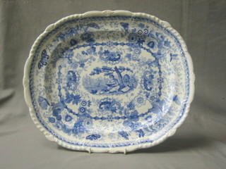 A blue and white pottery meat plate 17"