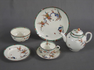 A 39 piece Royal Worcester Old Bow pattern tea service comprising 3 bread plates 9" (1 chipped), teapot, sugar bowl, 11 tea plates 6", 12 cups and 12 saucers (1 cup and 1 saucer cracked)