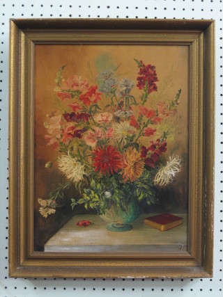C B Brown, oil on canvas, still life study "Vase of Flowers" monogrammed CB 15" x 11"