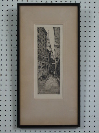 M J Ball, an etching "Bow Lane" 10" x 4" signed