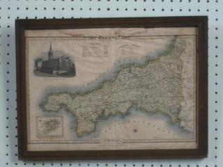 A 19th Century coloured map of Cornwall published by Pickett & Co 10" x 14" (some water damage)