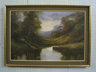 D A James, oil painting on canvas "Moorland River" 23" x 35"