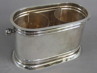 A modern silver plated boat shaped two bottle wine cooler 12"