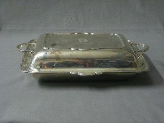 A rectangular silver twin handled entree dish and cover Sheffield 1941 by Mappin & Webb 32 ozs