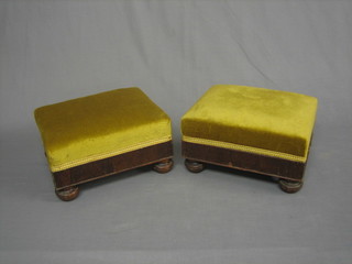 A pair of 19th Century rectangular rosewood footstools, raised on bun feet 12"