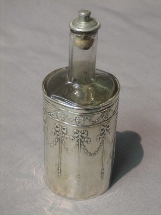 An Edwardian embossed silver scent bottle holder with swag decoration, Birmingham 1906
