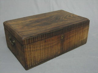 A 19th/20th Century Eastern hardwood travelling stationery box with fitted interior and brass swan neck drop handles 23"