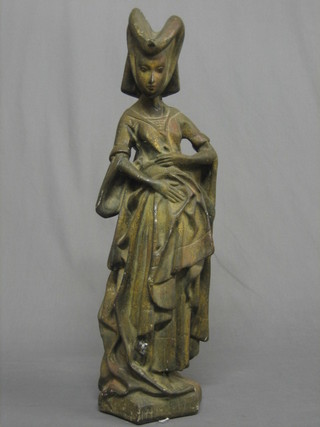 A 19th/20th Century plaster figure of a standing mediaeval lady 23" (head f and r)
