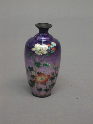 A 19th/20th Century Japanese pink ground and floral patterned cloisonne vase of club form, 5"