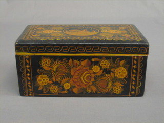 An Eastern painted trinket box with hinged lid 10"